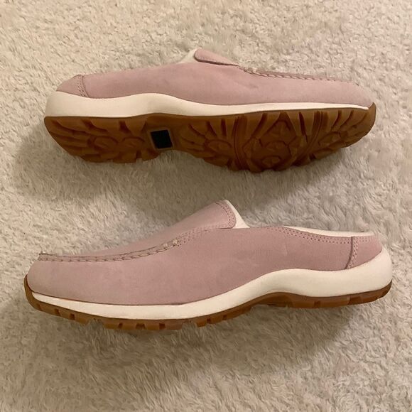 NWOT Lands' End pink suede leather slide on mules‎ Arch Support Flat Slides 8 - Picture 3 of 6